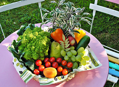 assorted fruits and vegetables in brown wicker basket thumbnail