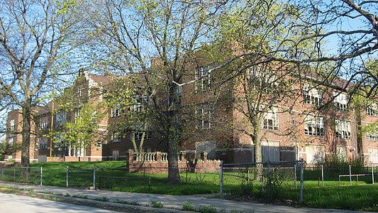 Ralph Waldo Emerson School behind a tree in Gary, Indiana thumbnail