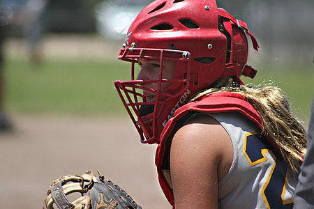 woman wearing red baseball helmet thumbnail