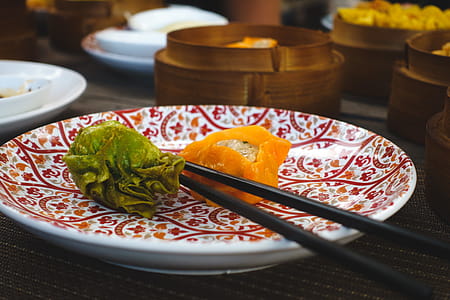Chinese fried dim sum with chopsticks thumbnail