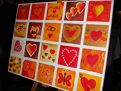 close-up photo of red and white heart collage painting thumbnail