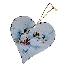 two cherubs print heart ornament thumbnail