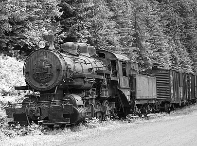 grayscale photo of locomotive train thumbnail