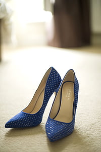 pair of women's blue-and-white stilettos thumbnail