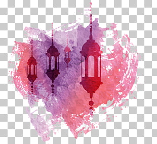 Watercolor pattern, silhouette of lanterns with pink background illustration PNG clipart