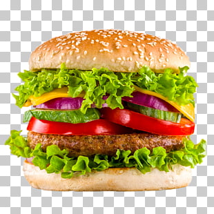 Hamburger Veggie burger Take-out Fast food Kebab, Delicious beef burger, burger with lettuce, tomato, and cheese PNG clipart
