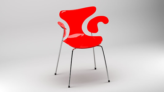 red plastic top stainless steel base arm chair on white surface thumbnail