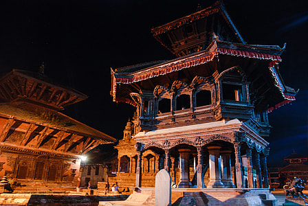 Nepal temple at night with buildings thumbnail