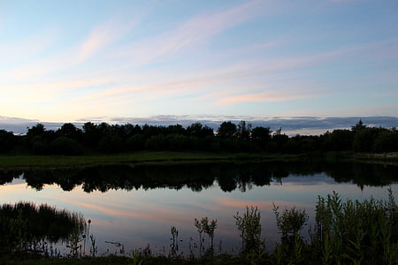 tree line reflecting on body of water under blue sky at daytime thumbnail