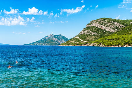 body of water beside mountains thumbnail