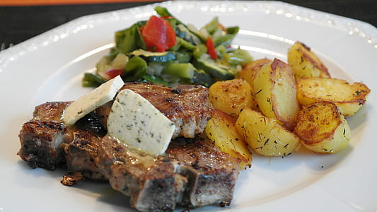 cooked food on round white plate thumbnail