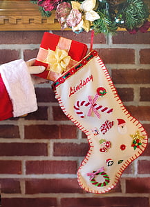 white and red Christmas stocking decor thumbnail