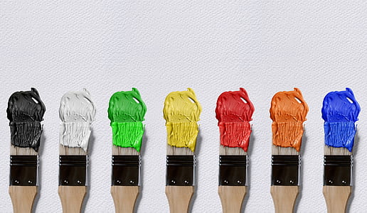 paint brushes with assorted-color paints thumbnail