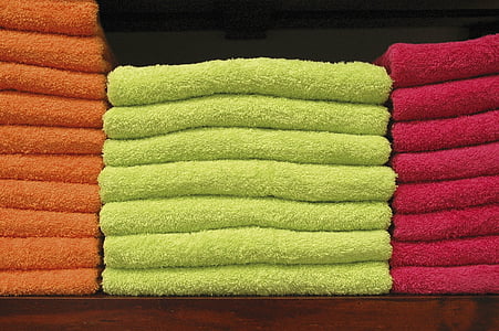 stack of green fleece towels thumbnail