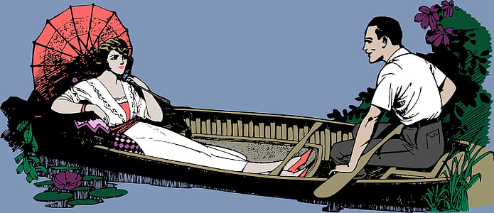 man and woman riding boat illustration thumbnail