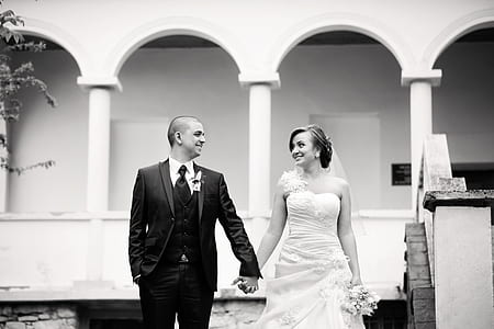 grayscale photography of newlywed couple thumbnail