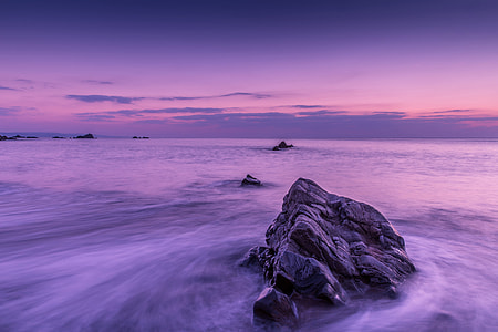 Long exposure landscape shot taken on the coast at Watergate Bay in Cornwall, England thumbnail