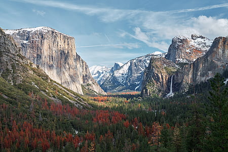 trees surround by glacier mountain under blue and white sky photo thumbnail