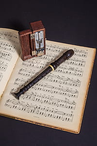 black and white flute near brown metronome thumbnail