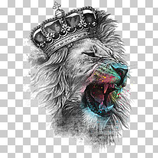 Lion's Head T-shirt Crown Iron-on, Lion head, lion wearing crown PNG clipart
