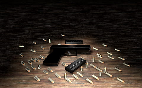 black pistol with bullets wallpaper thumbnail