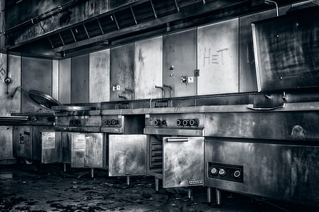 grayscale photography of cabinets thumbnail