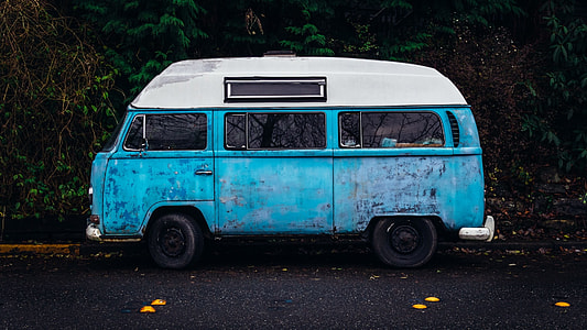 photography of vintage blue van on street thumbnail