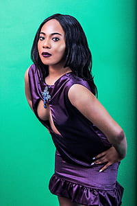 woman in purple sleeveless micro dress thumbnail