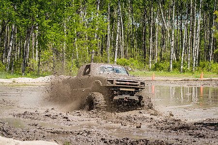 black Chevrolet S-10 on off road near trees thumbnail