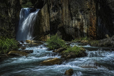 waterfall near green grass digital wallpaper thumbnail