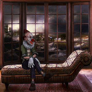 clown sitting on fainting lounge artwork thumbnail