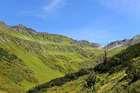 green trees on mountain under blue sky at daytime thumbnail