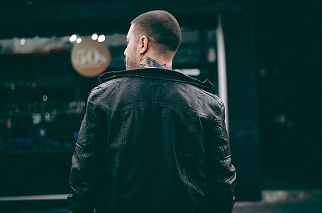 man in black leather jacket thumbnail