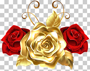 Rose Gold Yellow , Gold and Red Roses , two red and one gold roses illustration PNG clipart
