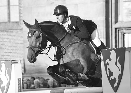grayscale photography of woman riding horse thumbnail