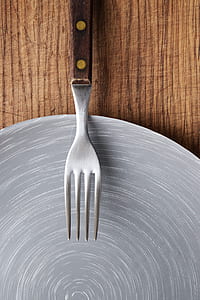 stainless steel fork with brown handle thumbnail