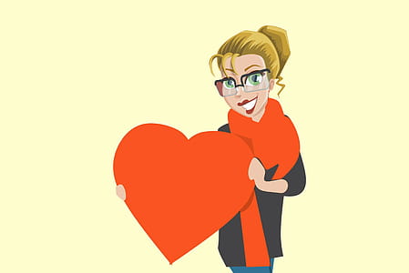 Illustration of woman holding giant heart shape. Valentines day or other romantic celebration. thumbnail