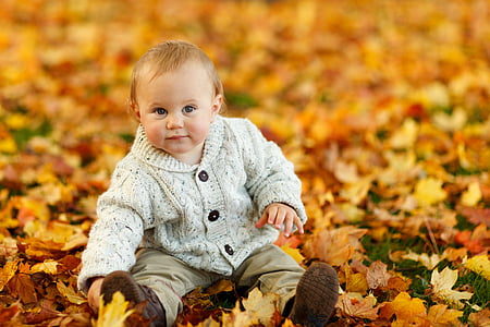 boy sitting in dried leaves thumbnail