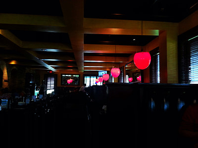 turned-on red and pink pendant lamps thumbnail