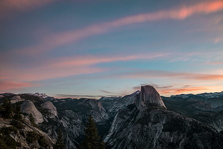 aerial photography of Half Dome in Yosemite National Park during sunset thumbnail