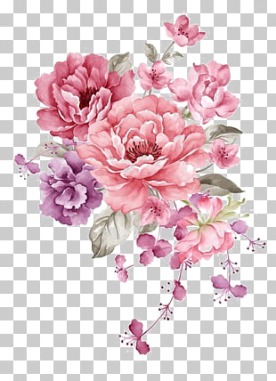 Flower Paper Watercolor painting Stock illustration, Pink ink flowers, pink and purple flowers PNG clipart