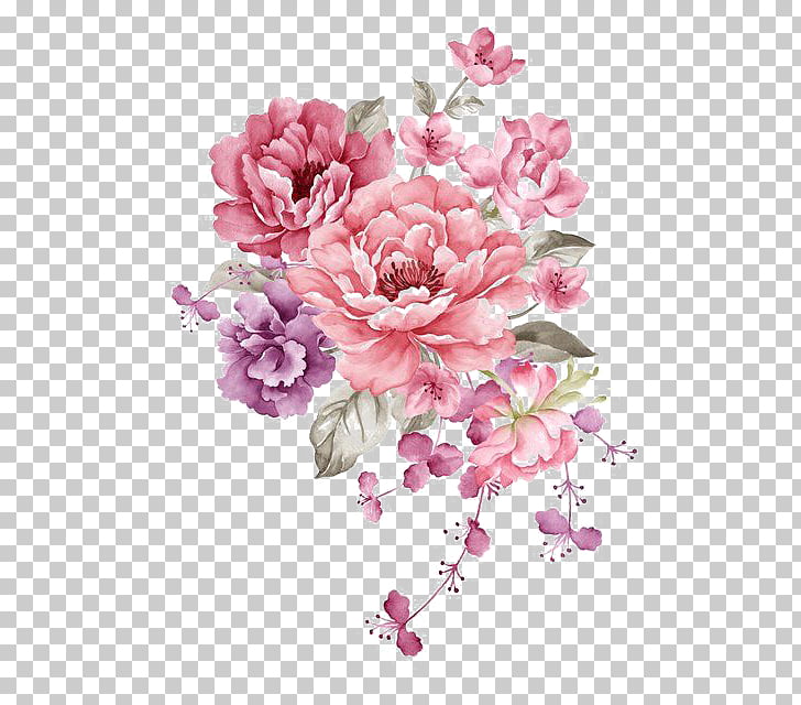 Flower Paper Watercolor painting Stock illustration, Pink ink flowers, pink and purple flowers PNG clipart