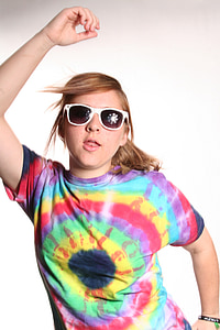 woman wearing multicolored tie-dyed t-shirt thumbnail