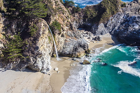 aerial photography of brown cliff and seashore during daytime thumbnail