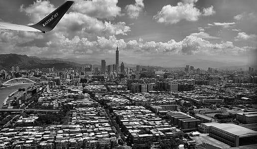 Grayscale Photography of Aerial View of City thumbnail