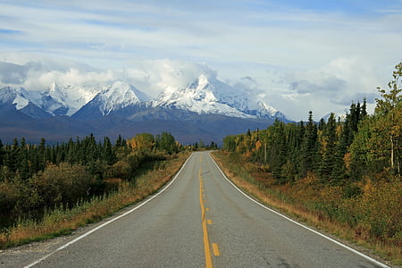 empty pathway leading to snowy mountain thumbnail
