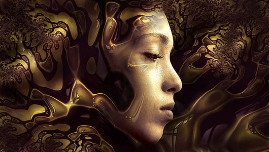 woman's face surrounded by gold liquid thumbnail