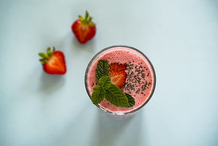 strawberry shake in clear drinking glass thumbnail