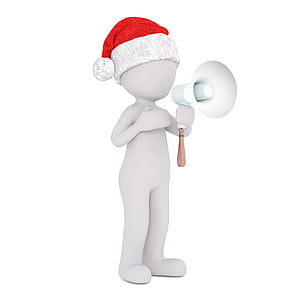 human vector image holding megaphone and red and white Christmas hat thumbnail