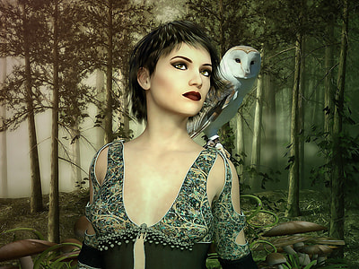 Gothic Female Model with owl on shoulder thumbnail